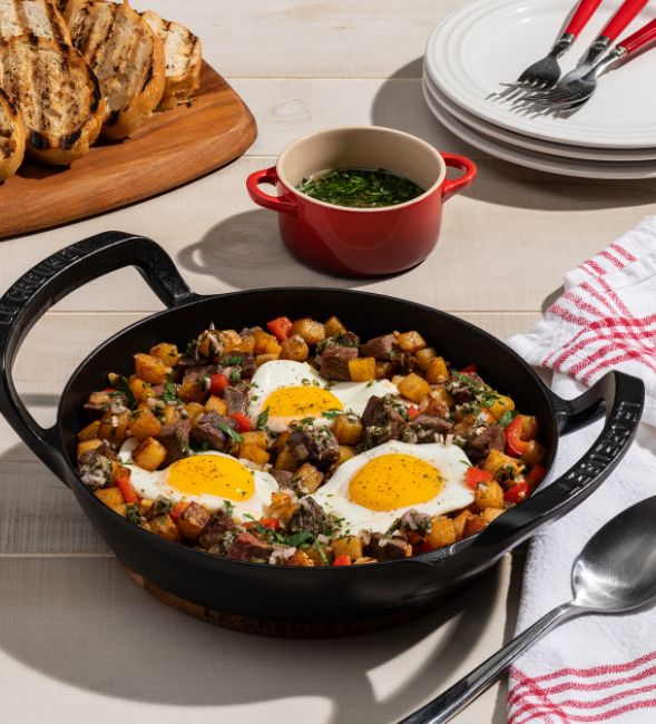 Steak and Potato Breakfast Hash with Eggs